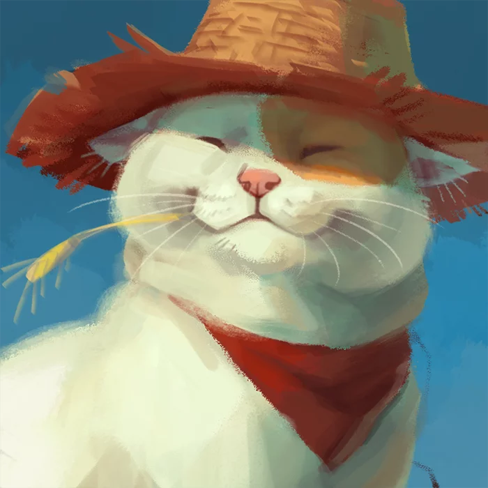 Country cat - Art, Drawing, cat, Hat, Spikelet