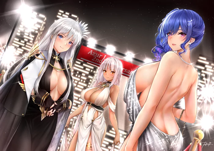 Magnificent trio - NSFW, Anime, Anime art, Azur lane, Enterprise (Azur Lane), St louis, Massachusetts, Breast