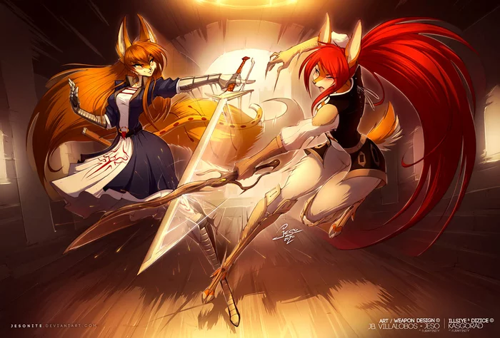 Battle of the girls - Furry, Art, Battle, Jeso, Fenech, Weapon