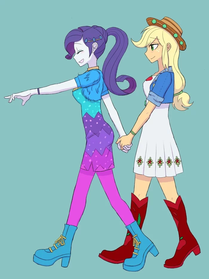 Just a Farmer and a Fashionista - My little pony, Equestria girls, Rarity, Applejack, MLP Lesbian, Shipping, Haibaratomoe, Longpost