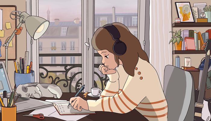 Lo-Fi Girl in the style of different countries - Reddit, Art, Country, Longpost, Lofi hip-hop radio, Drawing, Challenge, Style