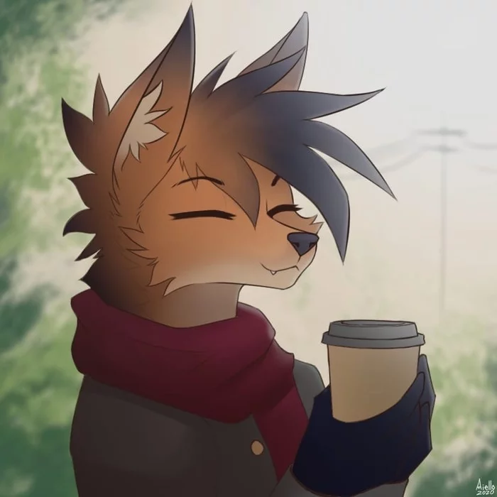 Fox with coffee - Fox, Coffee, Furry, Aello, Furry fox