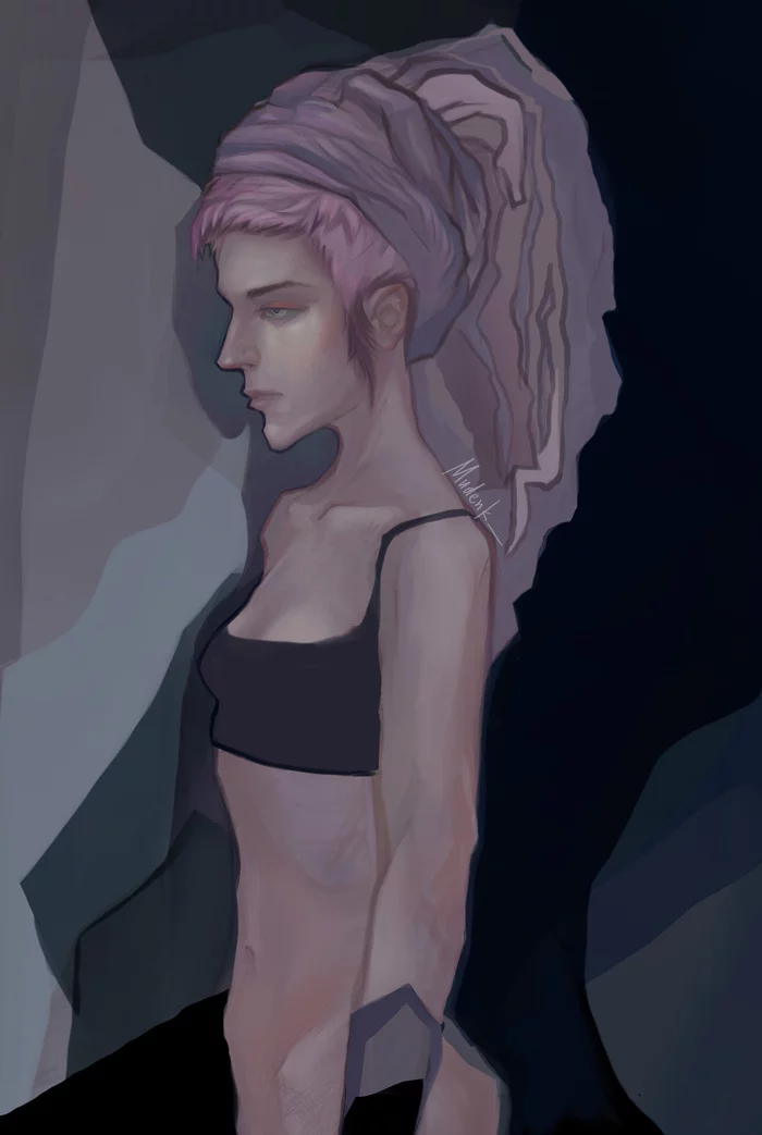 Sketch - NSFW, My, Girls, Digital drawing, Art, Pink hair, Profile, Sketch, Artist, Illustrations, Art, Portrait, Painting, Stylization, Sketch