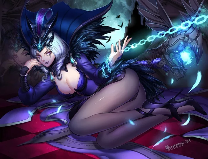 LeBlanc Ravenborn - NSFW, Games, Erotic, Art, Citemer Liu, League of legends, Leblanc, Crow, Nevermore, Magic, Booty