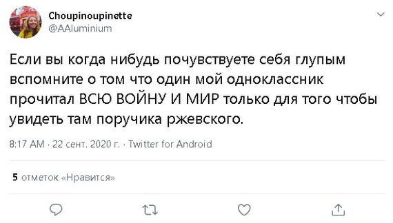 Lieutenant, where are you? - Lieutenant Rzhevsky, War and Peace (Tolstoy), Twitter, Screenshot