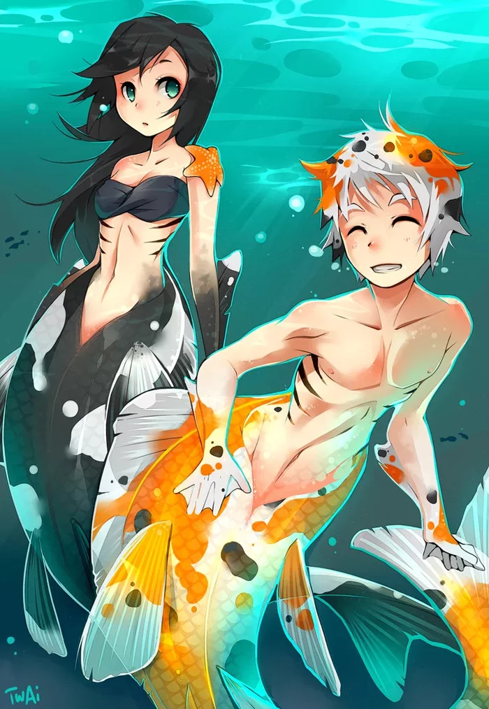 Mermaids - Anime, Anime art, Mermaid, Triton, Art, Original character