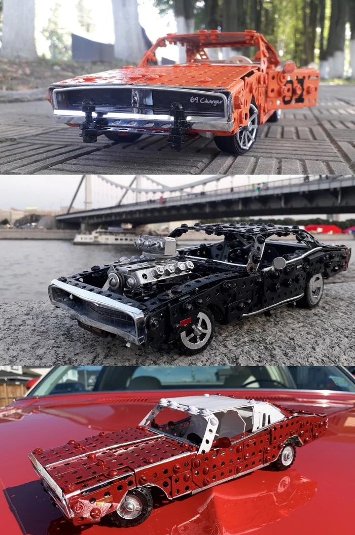 1969, 70, 73 Dodge Charger from a metal construction kit - My, Dodge, Dodge charger, Muscle car, Retro car, Scale model, Modeling, Homemade, Constructor