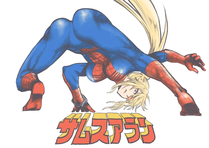 Samus Aran in her Spider-Man costume - NSFW, Muscleart, Strong girl, Booty, Samus aran, Metroid, Art, Spiderman, Crossover, Sports girls, Anime, Anime art, Longpost