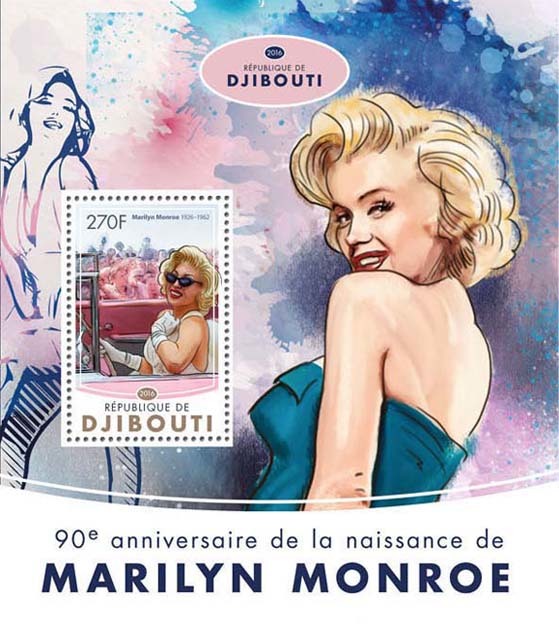 MM on postage stamps (XIX) Cycle Magnificent Marilyn - issue 227 - Cycle, Gorgeous, Marilyn Monroe, Beautiful girl, Actors and actresses, Celebrities, Stamps, Blonde, Collecting, Philately, USA, Longpost, Maldives, 20th century, Photos from filming, Hollywood, Movies, Djibouti, 2016, 1953