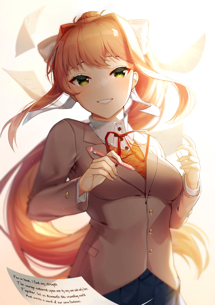 The beautiful club president Doki Doki Literature Club, Monika, Anime Art,  , , 