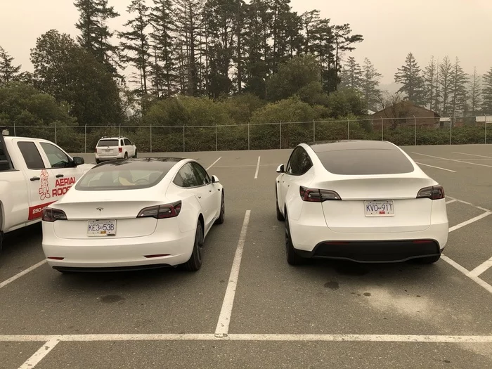 Tesla Model Y next to Tesla Model 3 - My, Tesla, Tesla model 3, Tesla Model y, Electric car, Auto, Canada, Longpost