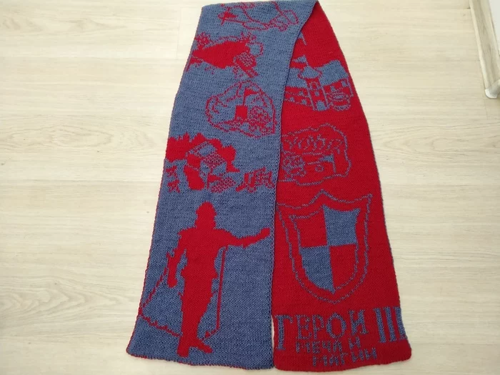 Scarf dedicated to Heroes of Might and Magic - My, Knitting, Jacquard, Scarf, Герои меча и магии, Longpost