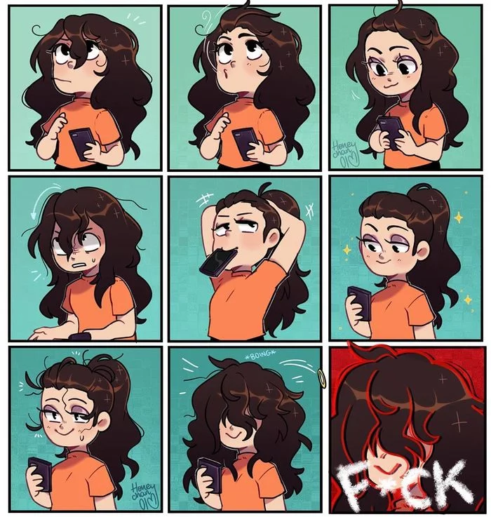 Unruly hair - Comics, Honeychan01, Hair, Прическа