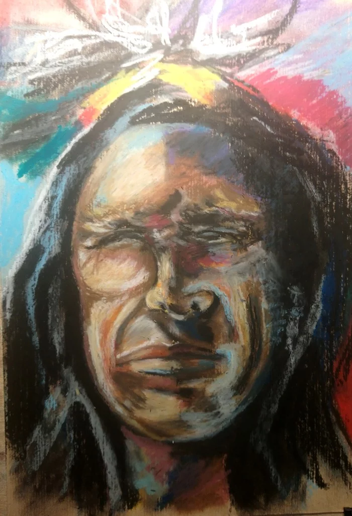 Expressionism Oil pastel - My, Indian Larry, Rangers, The americans, Continents, Expressionism, Portrait by photo, Kripota, Drawing