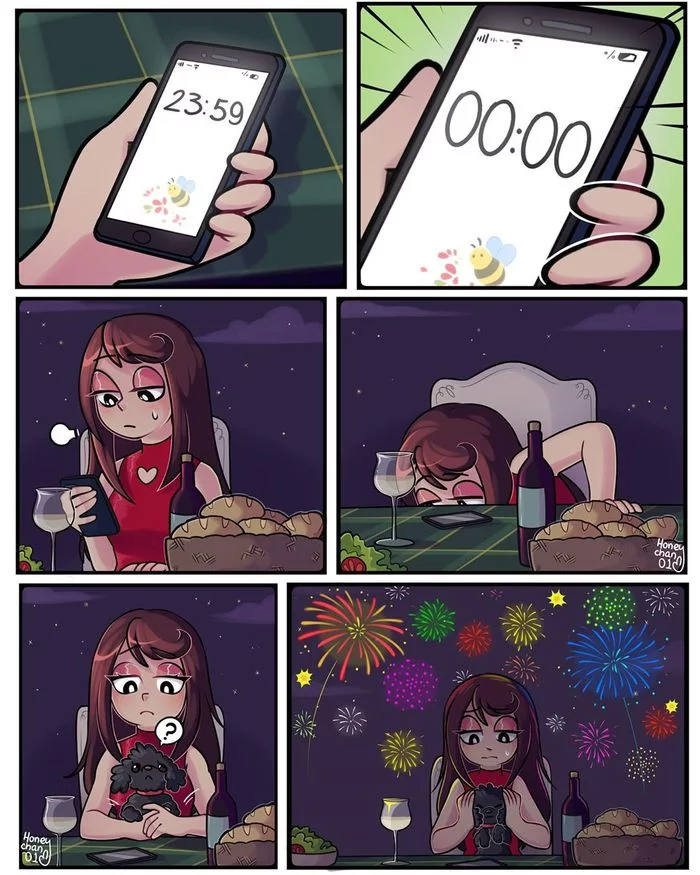 New Year alone - Comics, Honeychan01, New Year