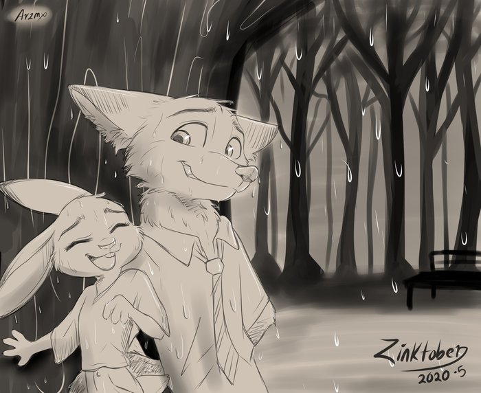 Zinktober - 2020.  4  5: "Ice"  "Rain" , Zinktober,   , Nick Wilde, Judy Hopps, Skye, , , , , 