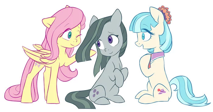 Shy girls - My little pony, PonyArt, Fluttershy, Marble pie, Coco pommel, Doodle-Mark