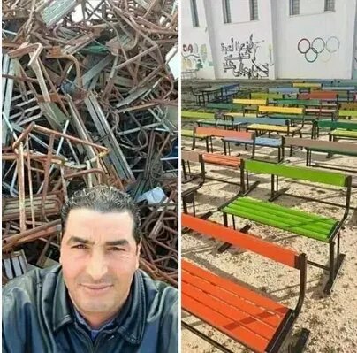 A school security guard from Morocco repaired and painted all the faulty school furniture during quarantine [FAKE] - School, Security guard, Good deeds, Positive