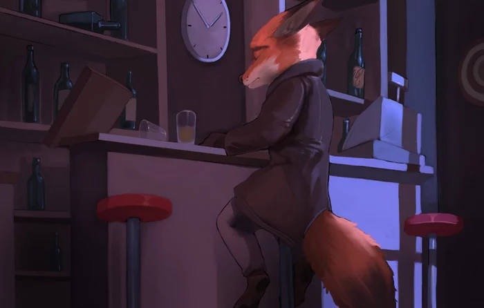 It's been a tough day - Zootopia, Nick wilde, One, Bar, Night, Art