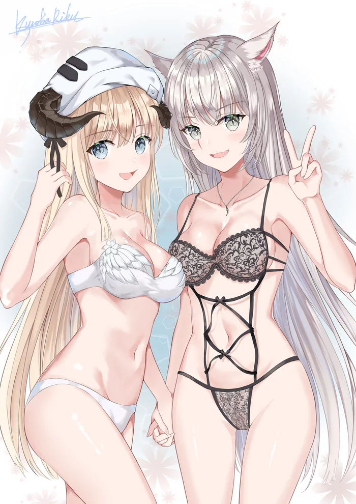 Lappland & Nightingale - NSFW, Аниме, Anime Art, Arknights, Lappland, Nightingale, Нижнее белье, Грудь, Панцу, Animal Ears