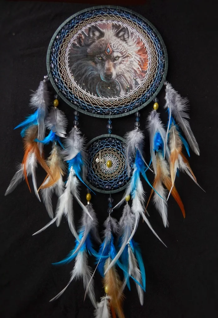 Dream catcher Hunter - My, Dreamcatcher, The photo, With your own hands, Needlework without process, Handmade, Friday tag is mine, Friday, Wolf, Longpost