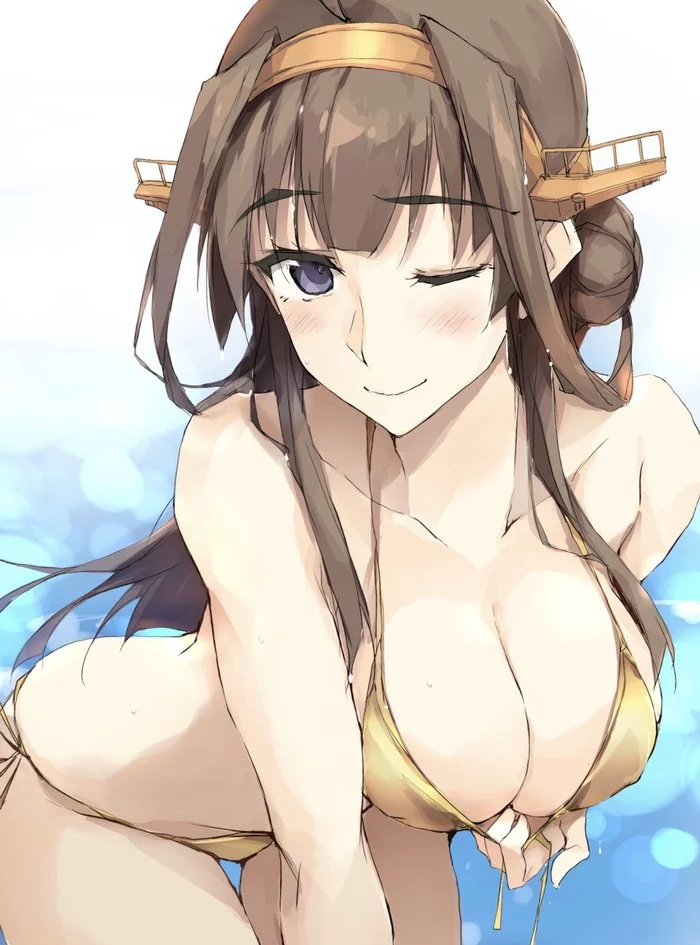 Kongou - NSFW, Kantai Collection, Аниме, Anime Art, Kongou, Бикини, Купальник, Сиськи