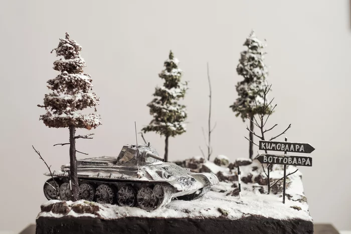 My second diorama. T 34/76 from Zvezda 1:35 - My, Modeling, Longpost, Prefabricated model, Hobby, Zvezda, Tanks, Diorama, Stand modeling, T-34, T-34-76, Winter