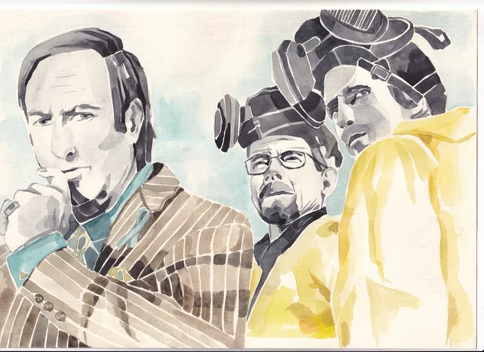 Breaking Bad. And better call Saul - right here - My, Breaking Bad, Walter White, Saul Goodman, Jesse Pinkman, Brian Cranston, Serials, Foreign serials, You better call Saul, , Heisenberg, Chemistry, Hobby, Watercolor, Art, Portrait, Drawing, Painting