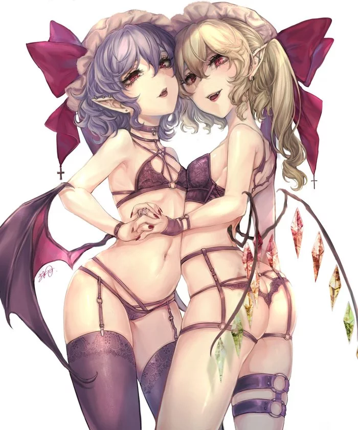 Scarlet sisters - NSFW, Touhou, Remilia Scarlet, Flandre Scarlet, Anime Art, Аниме, Kyogoku-Uru