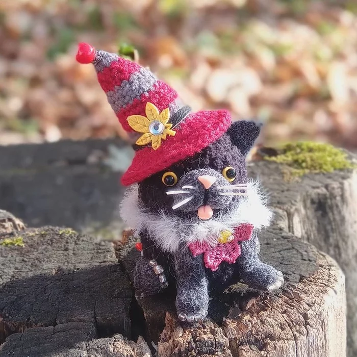 Black cat. Miniature - My, Needlework without process, Miniature, Crochet, Dry felting, Toys, Black cat, Halloween, Cache, Presents, Handmade, Longpost