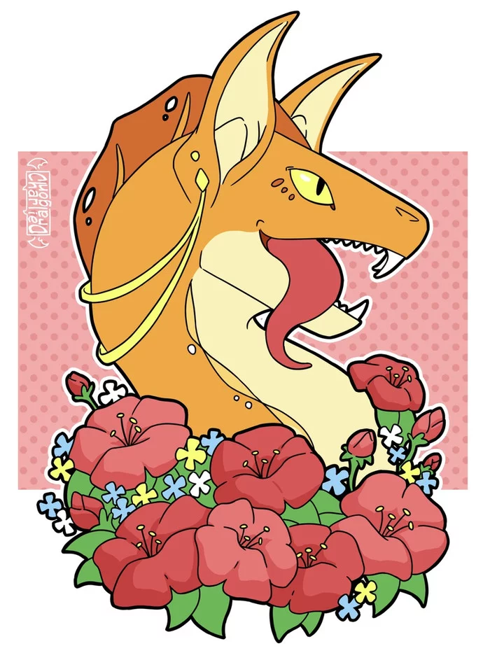 Flowers - My, The Dragon, Creatures, Flowers, Fantasy, Drawing, Digital drawing, Dragoncharlie, Longpost