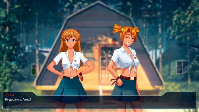 Listen, what if Semyon won’t give us activated carbon? Well, this will certainly upset us, but it won’t stop us!!! - Endless Summer (visual novel), Visual novel, Camp owlet, Asuka langley, Alisa Dvachevskaya, Evangelion, Art, Fan art