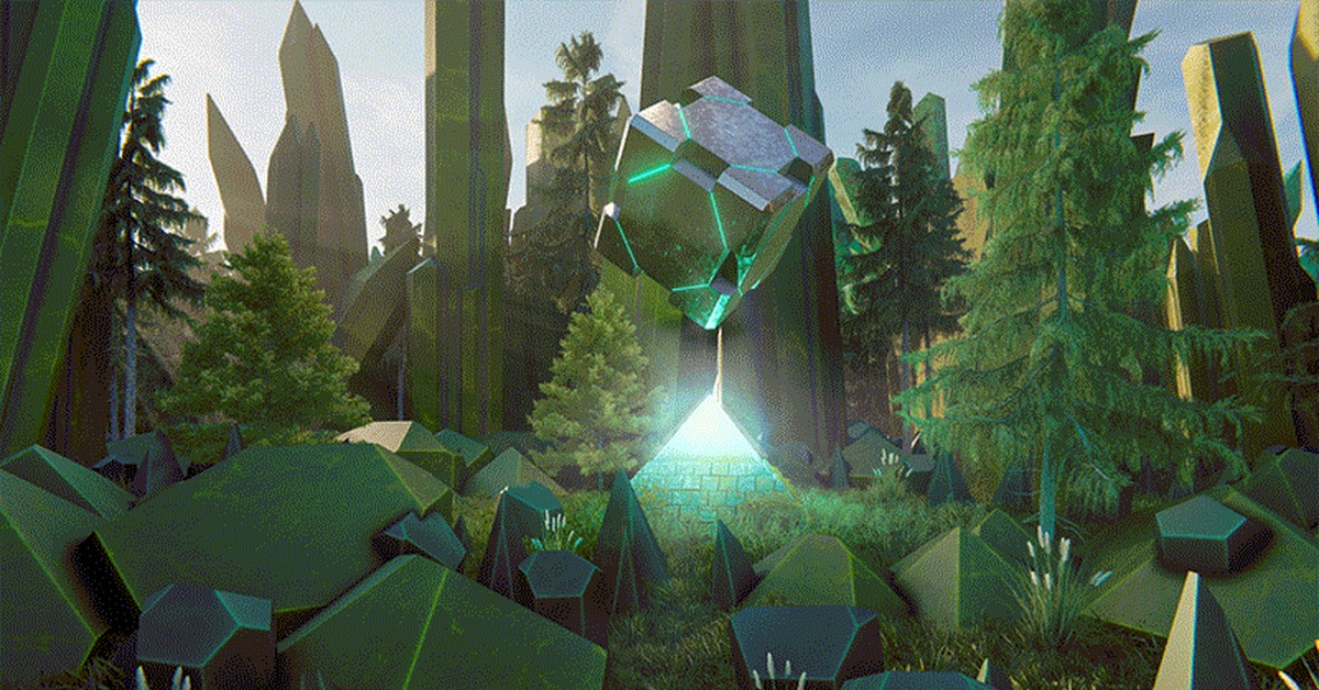 Altar animation - My, Fantasy, Animation, 3D, Fantasy, Pyramid, Cube, Crystals, Computer graphics, 3D graphics, Altar, Nature, GIF