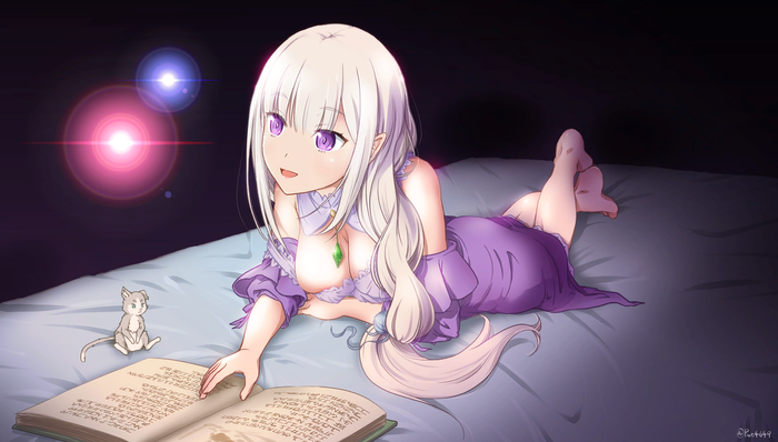 Emilia Re:Zero Kara, Emilia, Puck, Anime Art, 