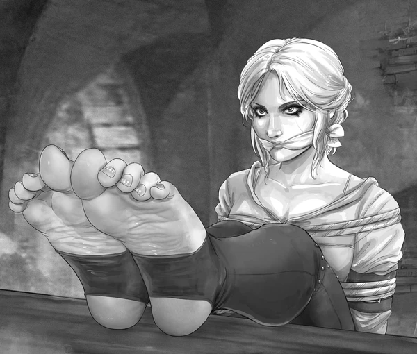 Ciri by Loz - NSFW, Ciri, Witcher, Bondage, Hand-drawn erotica, Foot fetish, Longpost