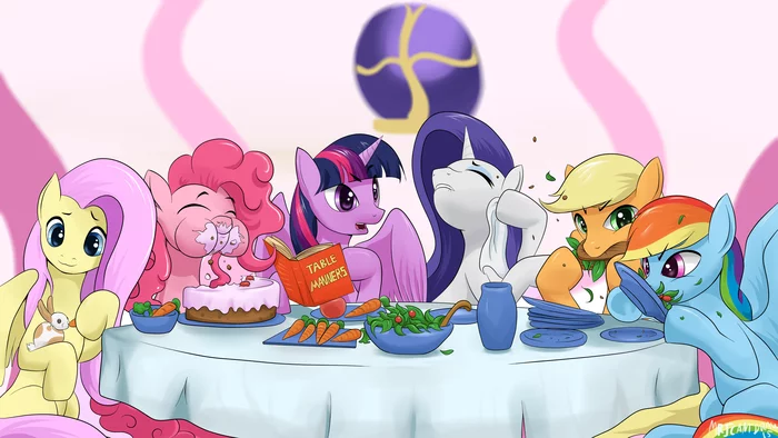 Table etiquette - My little pony, Mane 6, Twilight sparkle, Rainbow dash, Fluttershy, Pinkie pie, Rarity, Applejack