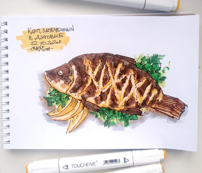 Seafood - My, Marker, Alcohol markers, Sketch, Longpost