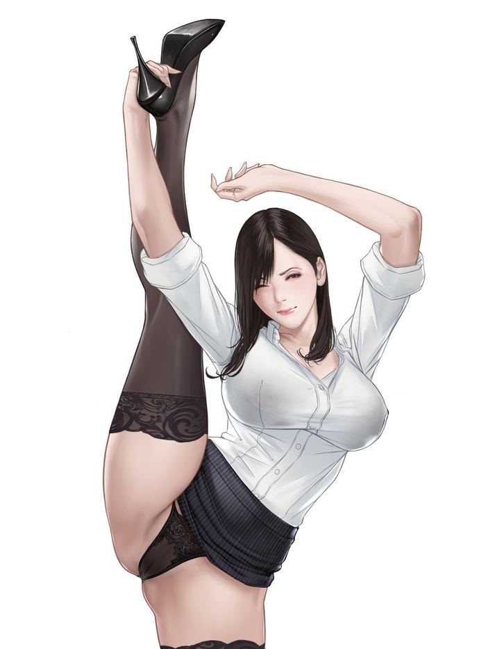 Office Hoba! - NSFW, Art, Anime art, Anime original, Girls, Erotic, Hand-drawn erotica, Underwear, Stockings, , Boobs, Hoba, Sweating, Original character, Longpost