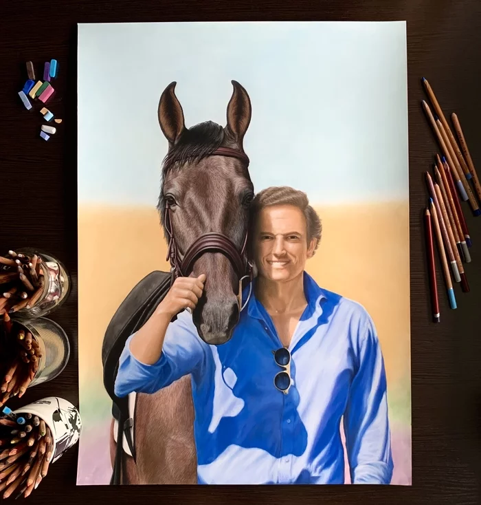 Electra BRH and Enrique De Benito - My, Dry pastel, Graphics, Painting, Portrait, Horses