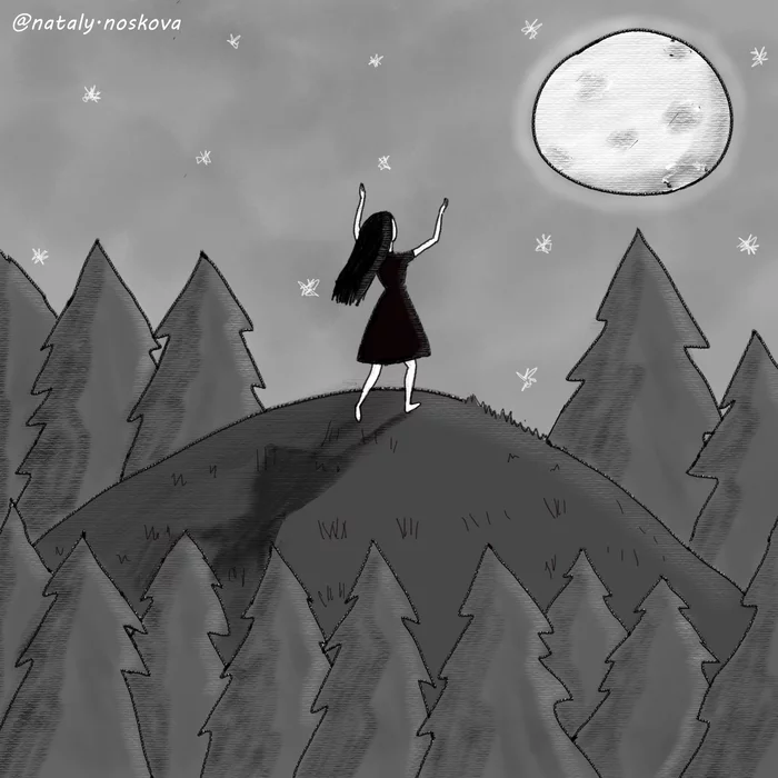 Inktober 2020. Day 30 - Ominous - My, Natalyhumor, Inktober, Drawing, Sinister, Dark forest, Sabbat, Night forest