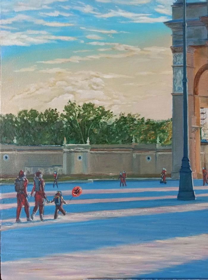 One day). Family walk oil on canvas 50x70 - My, Oil painting, VDNKh, Canvas, Butter, Walk, Painting