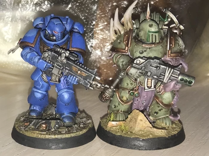 First pen attempts in the world WH40K - My, Warhammer 40k, Painting miniatures, Life stories, Space Marine, Death guard, Straight arms, Polybokv, Longpost