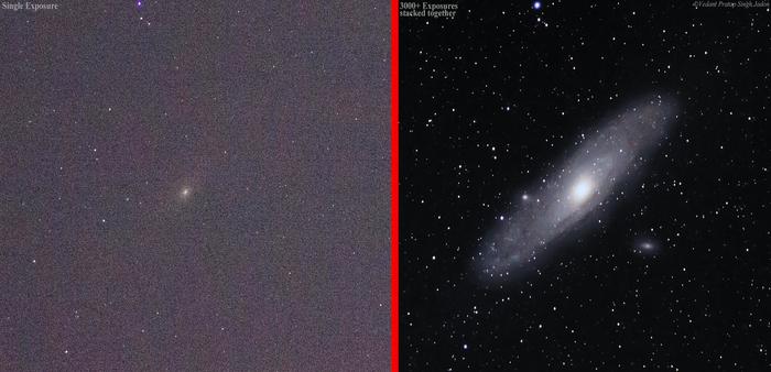 1 vs 3000 - The photo, Astrophoto, Andromeda, Andromeda Nebula, Space, Technologies, Filter, Comparison, Combined shooting, Video