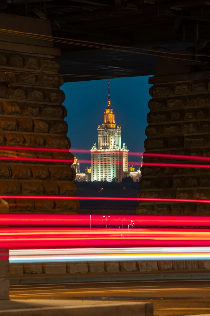 An unusual perspective on the main building of Moscow State University - My, The photo, Photographer, Moscow, MSU, Night shooting, Long exposure, Instagram, Longpost