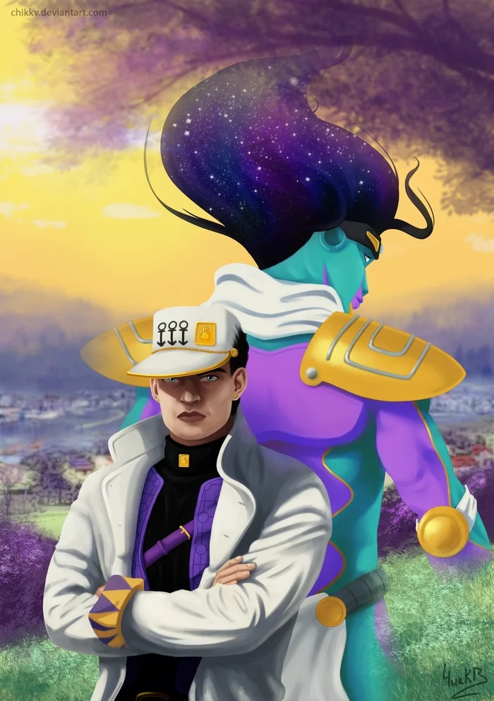 Jotaro Kujo and Star Platinum - Моё, Jojos Bizarre Adventure, Kujo Jotaro, Арт