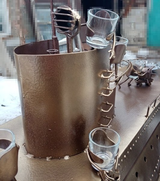 Barbecue submarine M-60, made to order. Material inside titanium 10 mm - My, Brazier, Blacksmith, Masterpiece, With your own hands, Forging, Master, Work, Longpost, Needlework without process, Accordion