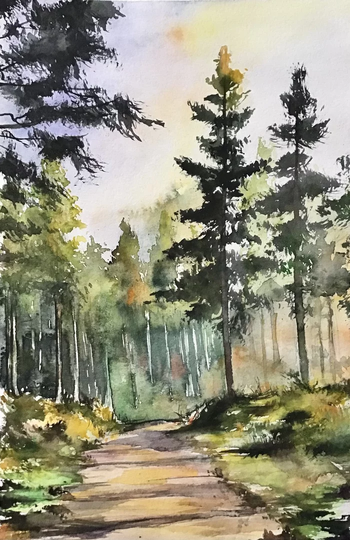 Forest in watercolor - Drawing, Watercolor, My