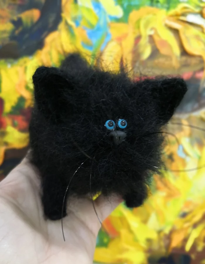 Blackie is adopted... - My, Needlework without process, Knitted toys, Knitting, Black cat, Longpost