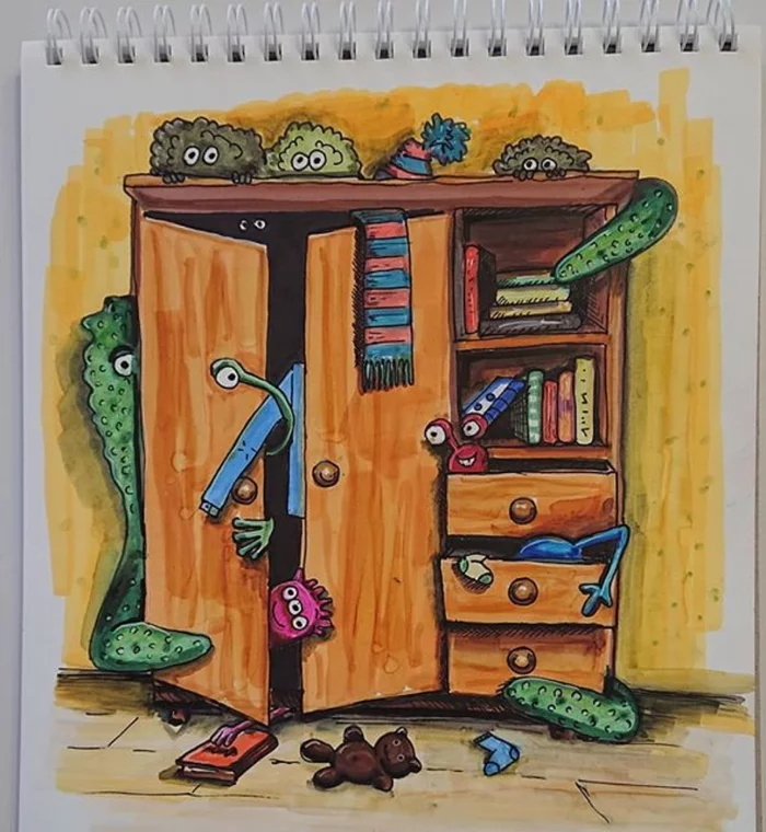 Closet - My, Sketch, Illustrations, Alcohol markers, Marker, Closet, Monster, Mess, Srach