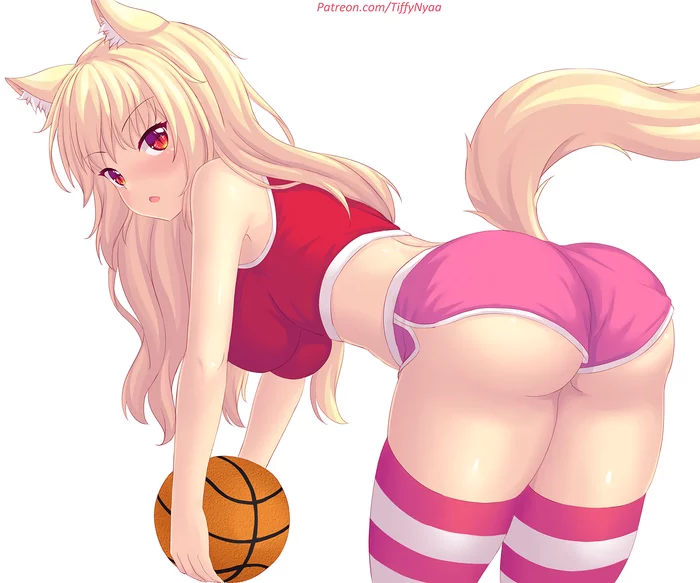 Short or not? ))) - NSFW, Anime art, Anime, Tiffy, Fastrunner2024, Animal ears, Erotic, Art, Knee socks, Booty